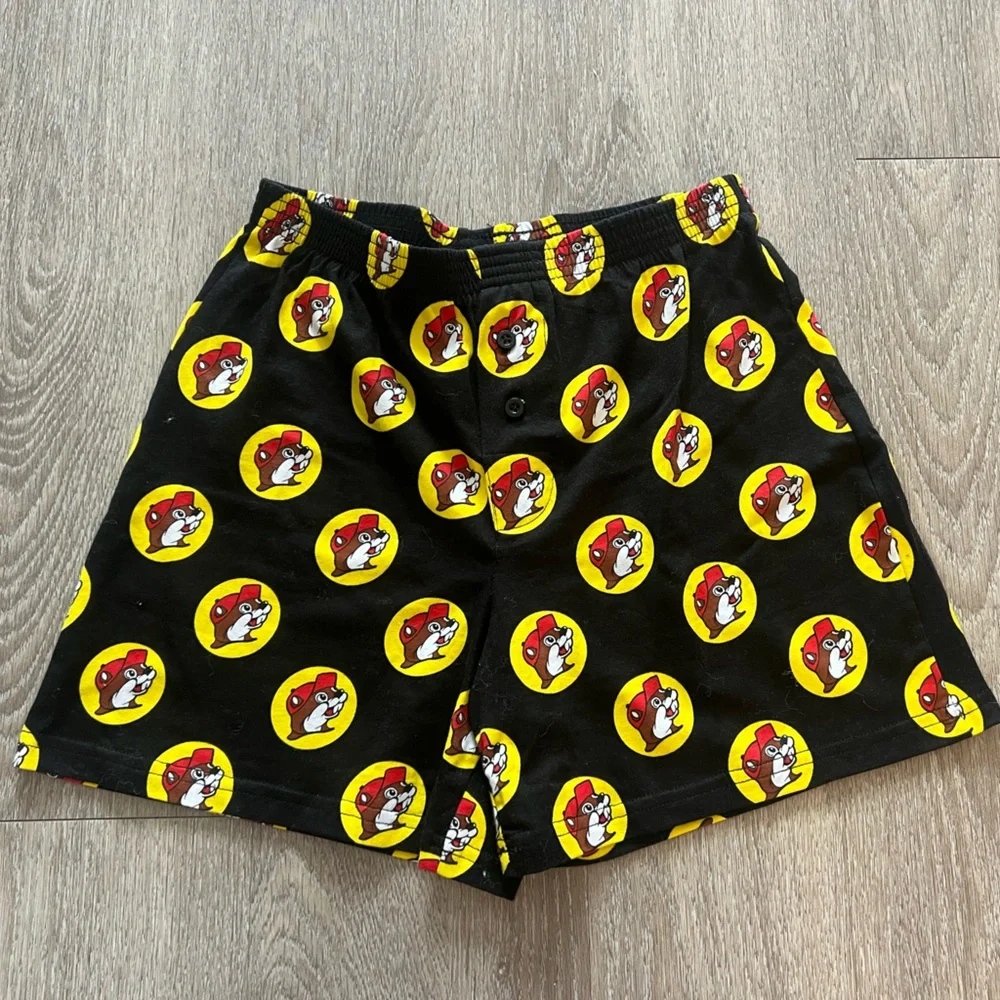 Buc-ee’s Adult Boxer Shorts Black Logo Print Unisex Sleepwear Size Small